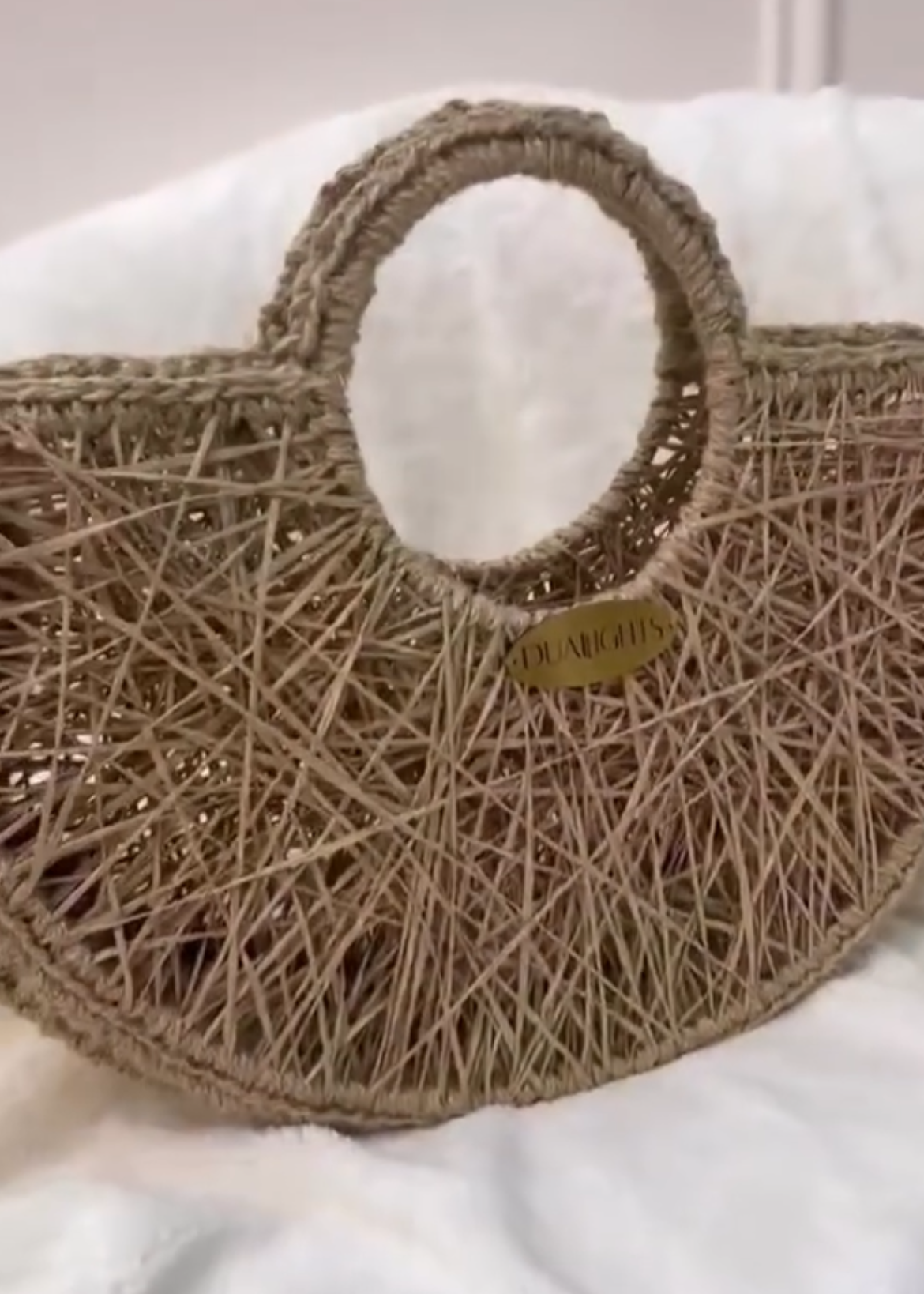 Raffia Half-Moon Bag