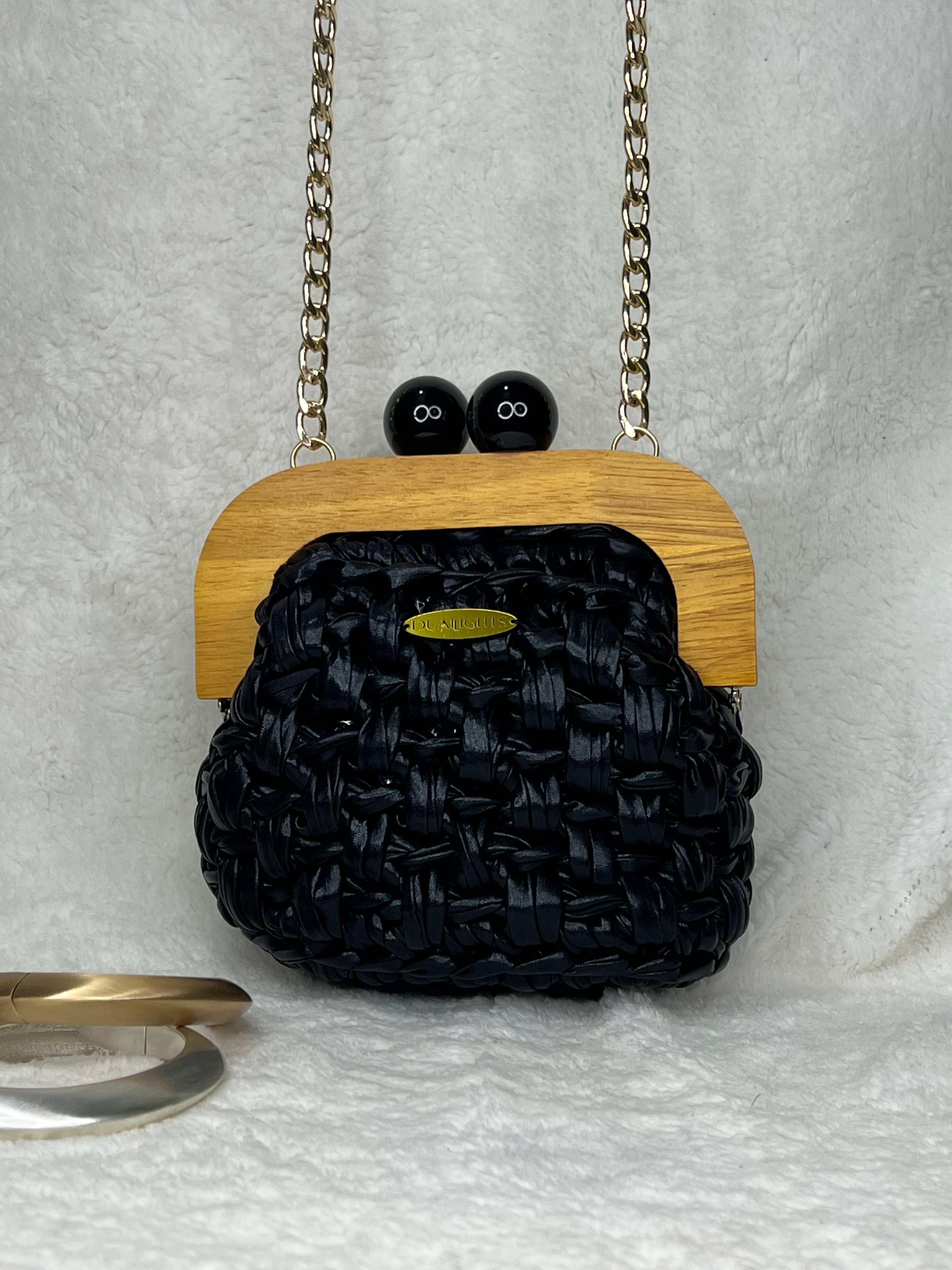 Metallic wooden frame clutch
