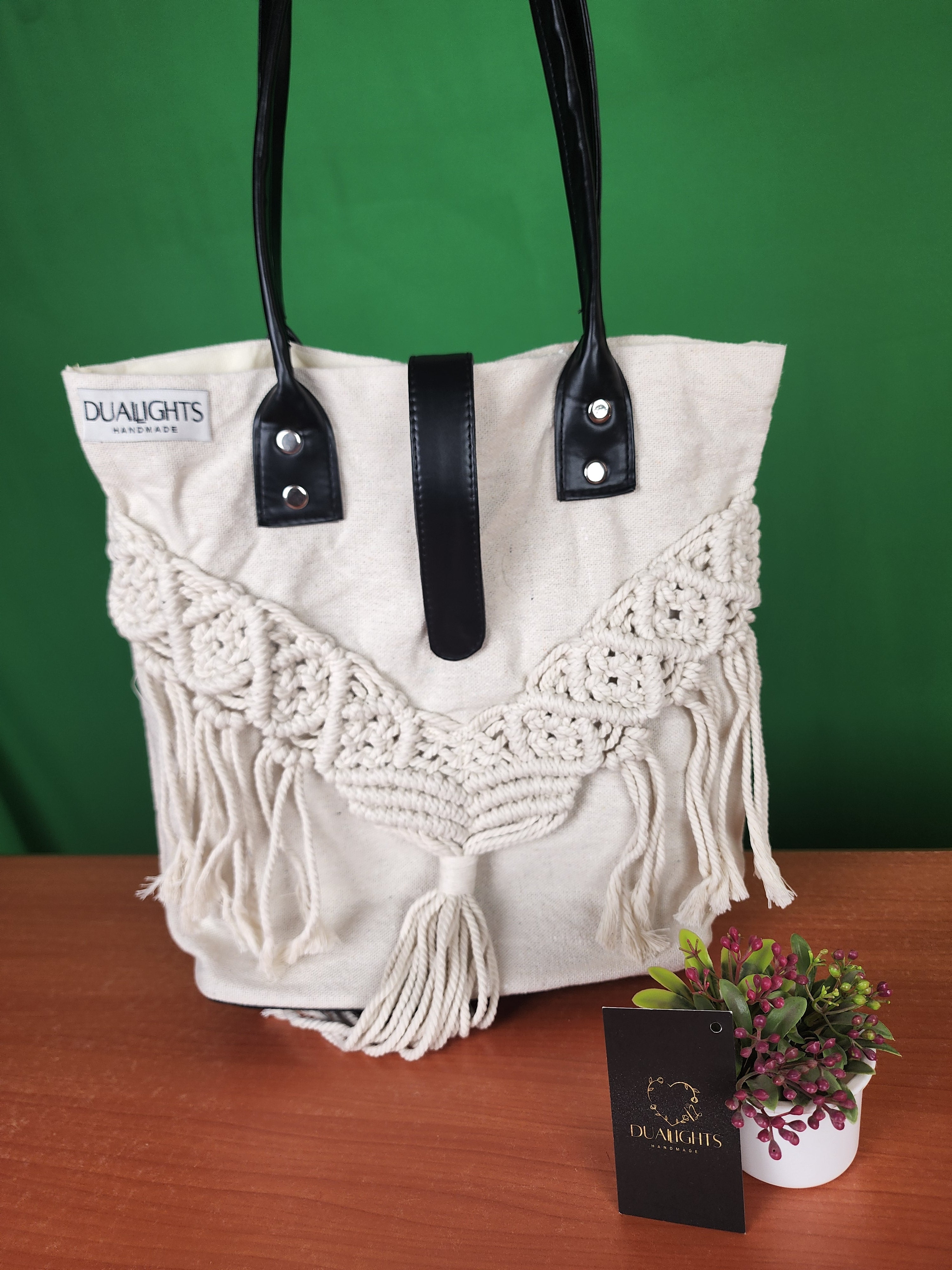 Macrame Tote Bag, black