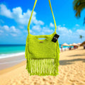 boho fringe crossbody neon yellow