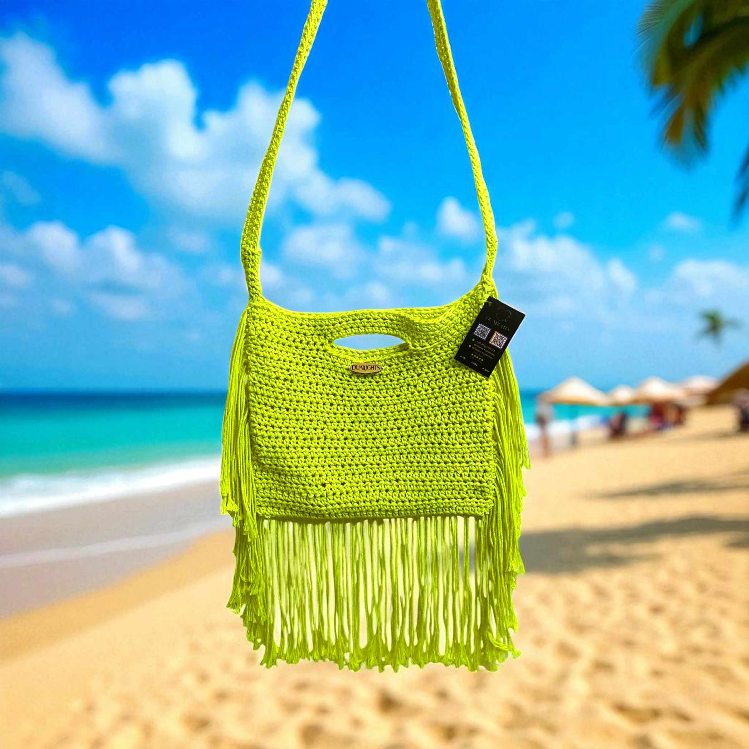 boho fringe crossbody neon yellow