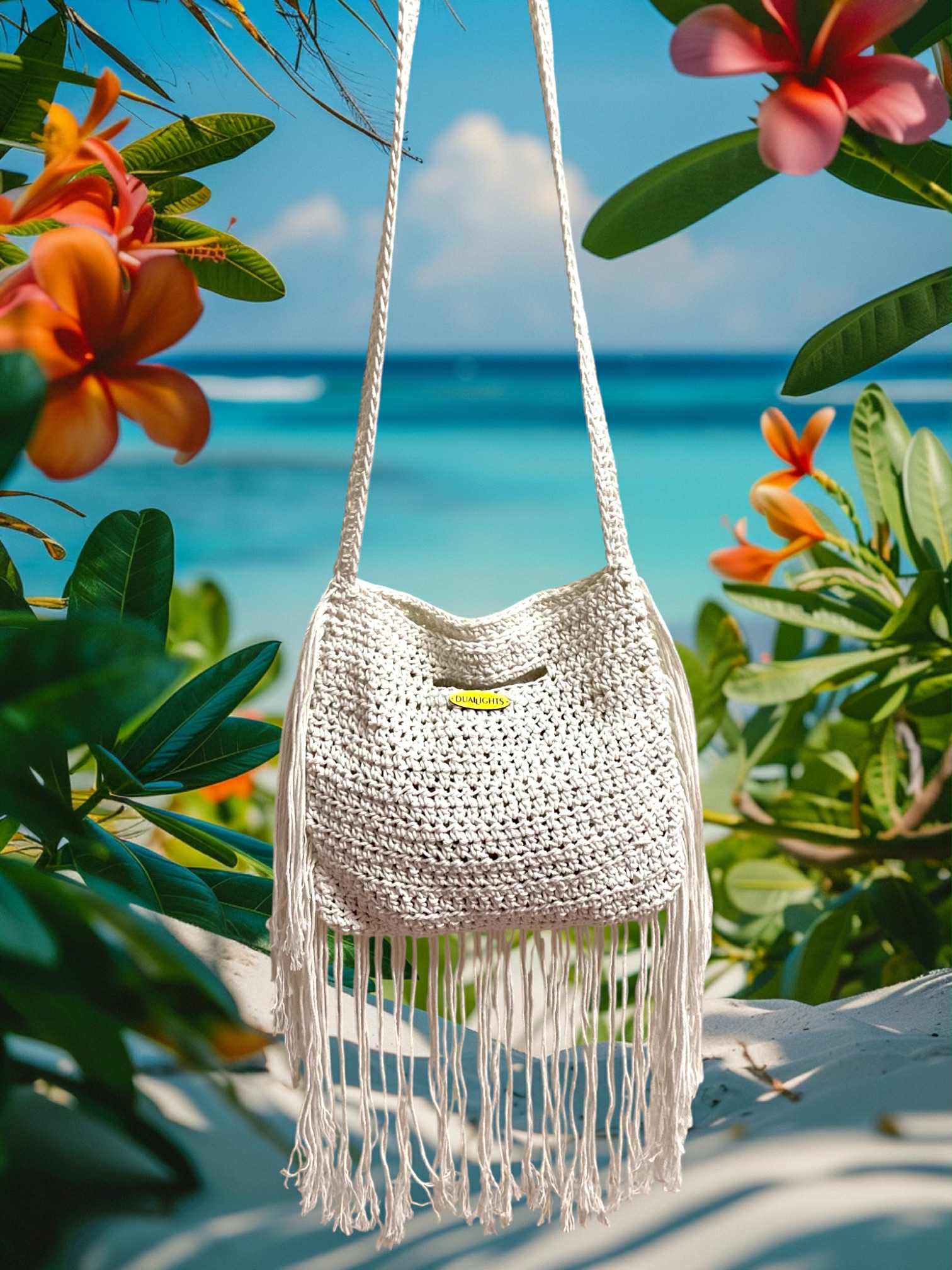 boho fringe crossbody white