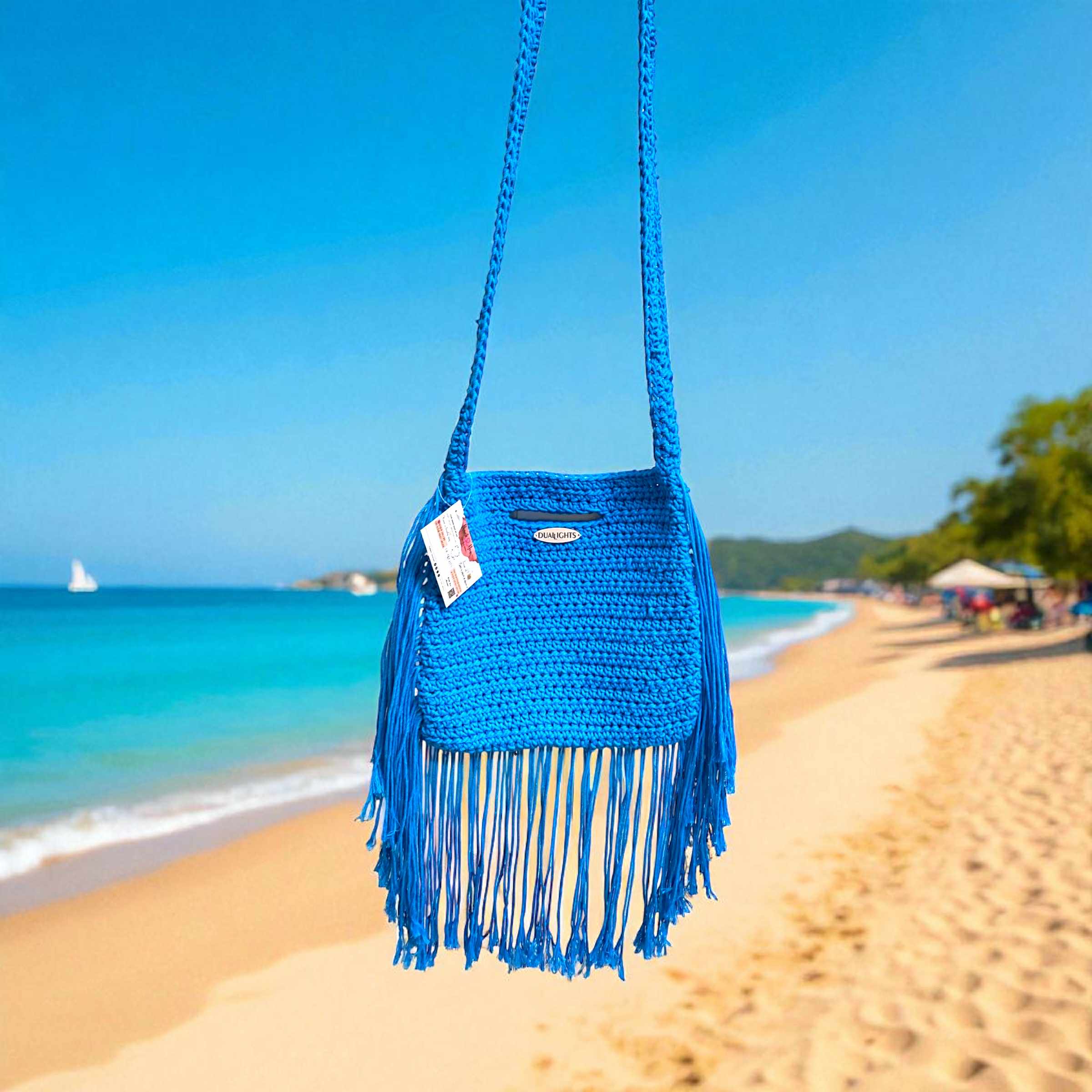 boho fringe crossbody sky blue