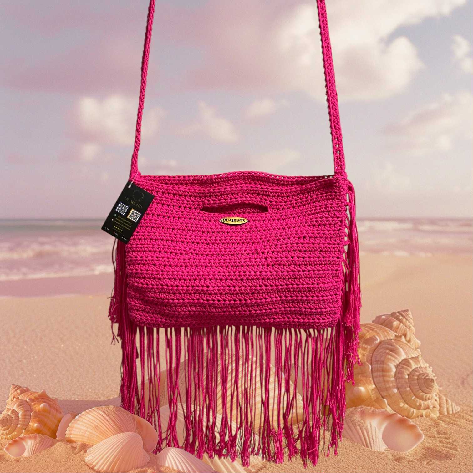 boho fringe crossbody fuchsia