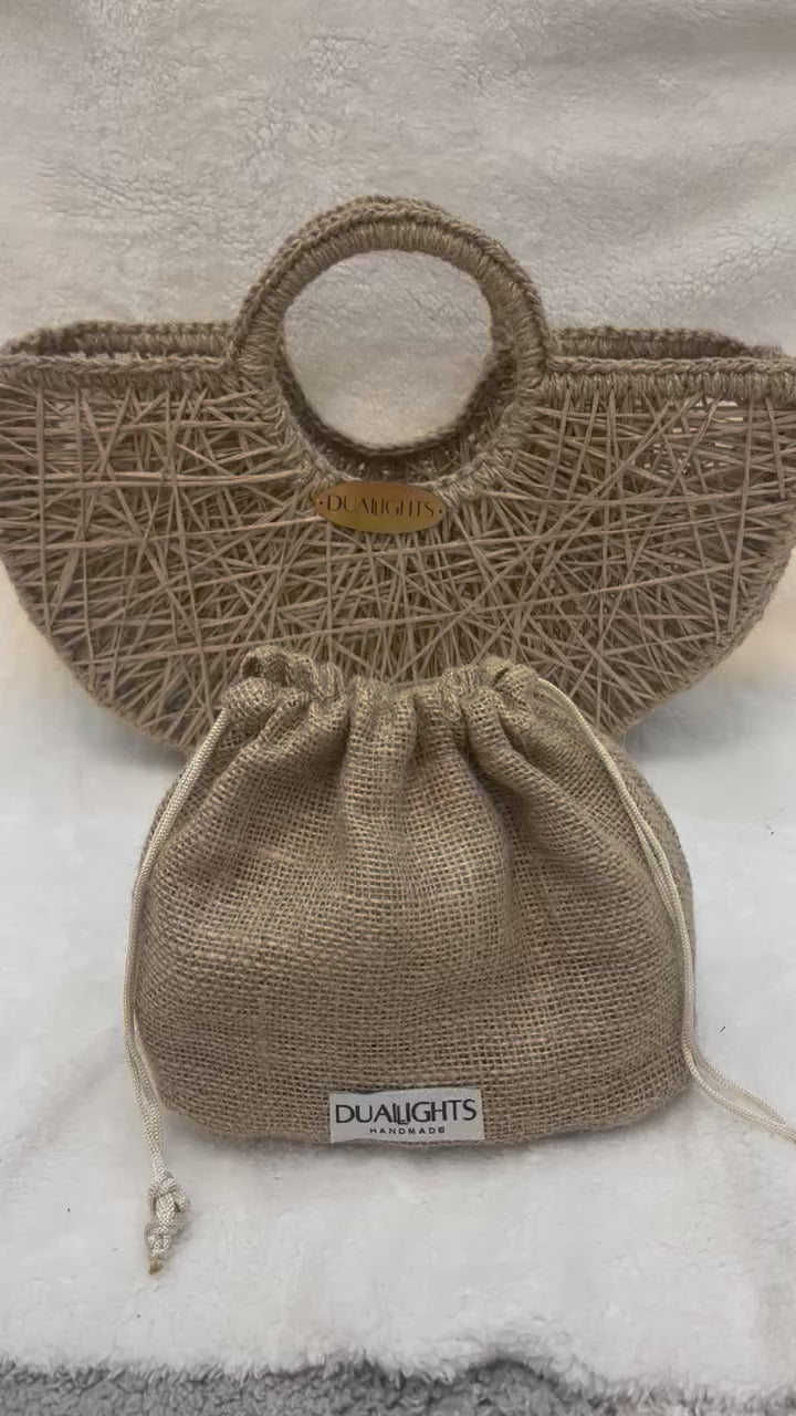 Raffia Half-Moon Bag